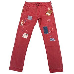 True Religion Mens 32 Geno Officer Chino Jeans Calamity Faded Red Retro 90s Y2K